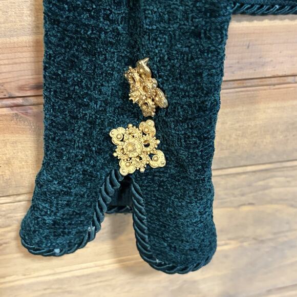 St. John Dark Emerald Green Knit Jacket Gold Tone Embellished Cropped Size 4 Vtg - Picture 9 of 12